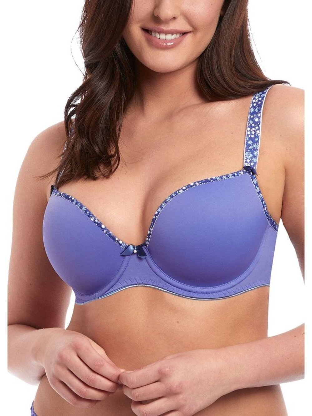 Freya Size 34C NEW Blue Denim Jasmine Meadow Deco Floral Trim Moulded Plunge Bra